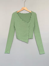 Load image into Gallery viewer, Asymmetrical Cropped Ribbed Long Sleeve Top