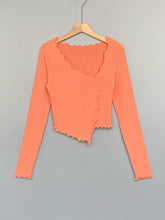 Load image into Gallery viewer, Asymmetrical Cropped Ribbed Long Sleeve Top